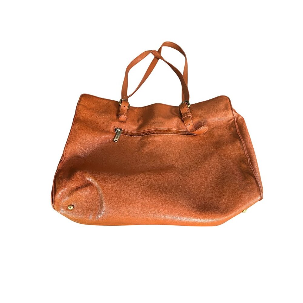 Large ECOSUSI Brown Faux Leather Tote Bag With Zip Pocket & Gold Accents